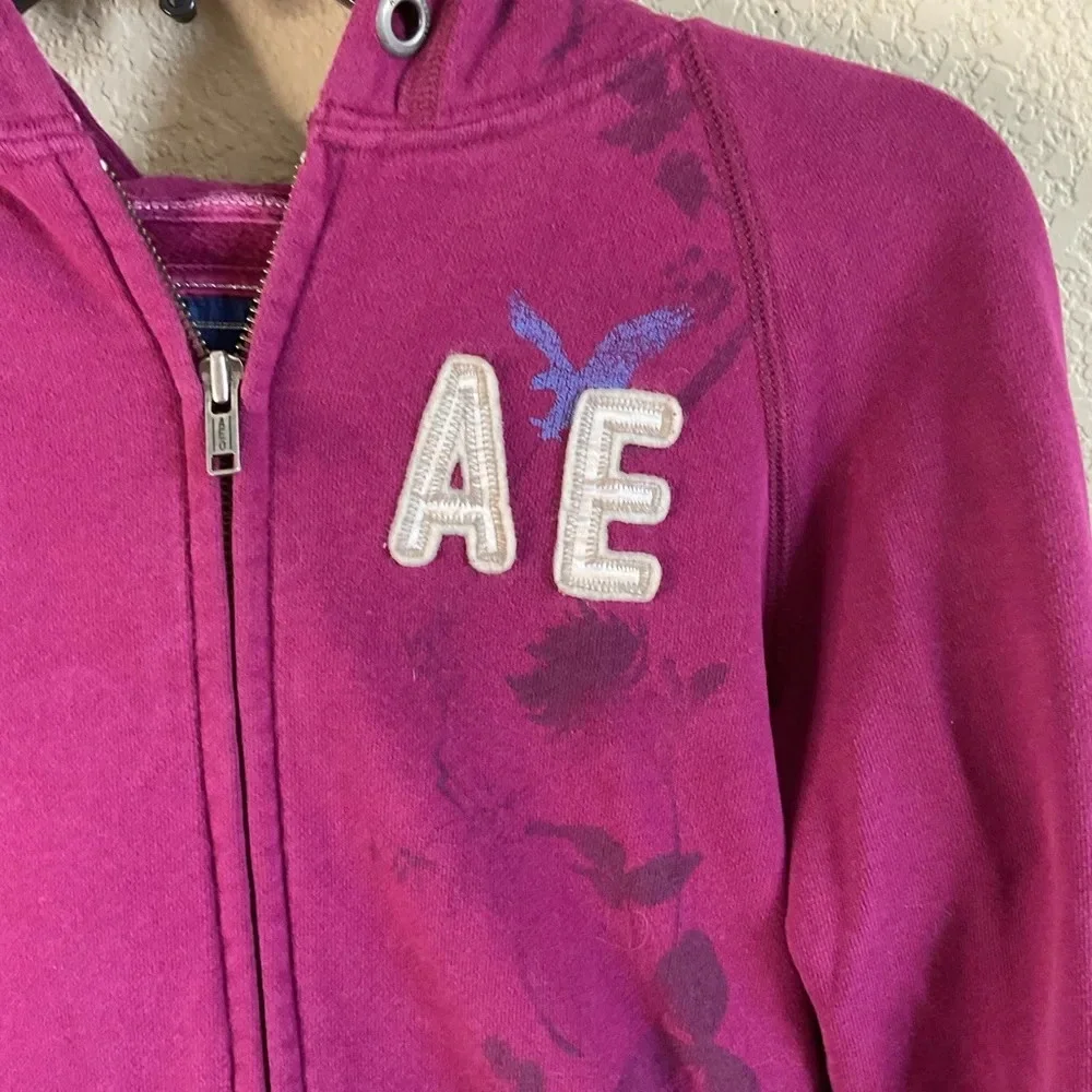 American Eagle Womens Small Zip Up Hooded Graphic Jacket Y2K Casual - Picture 3 of 7